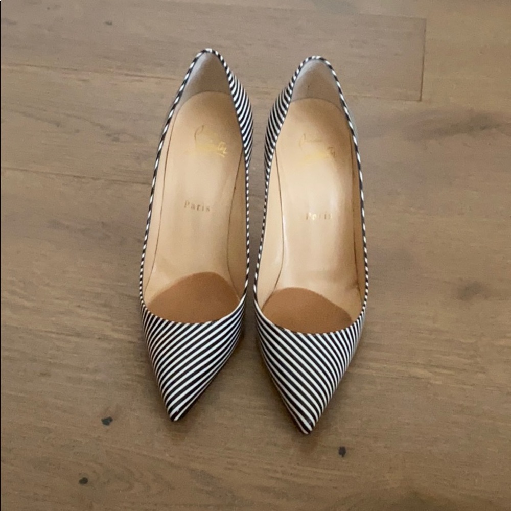 Loubiton stripe patent leather heels